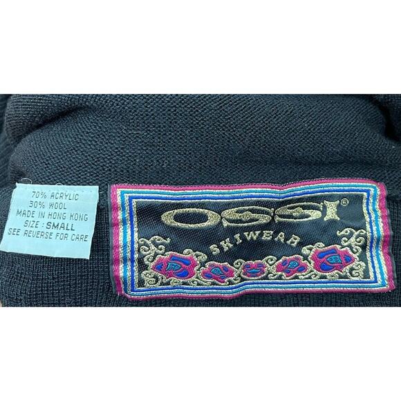 Vintage Ossi Skiwear Turtleneck Sweater Black Wool Blend Embroidered Size Small - Picture 7 of 7